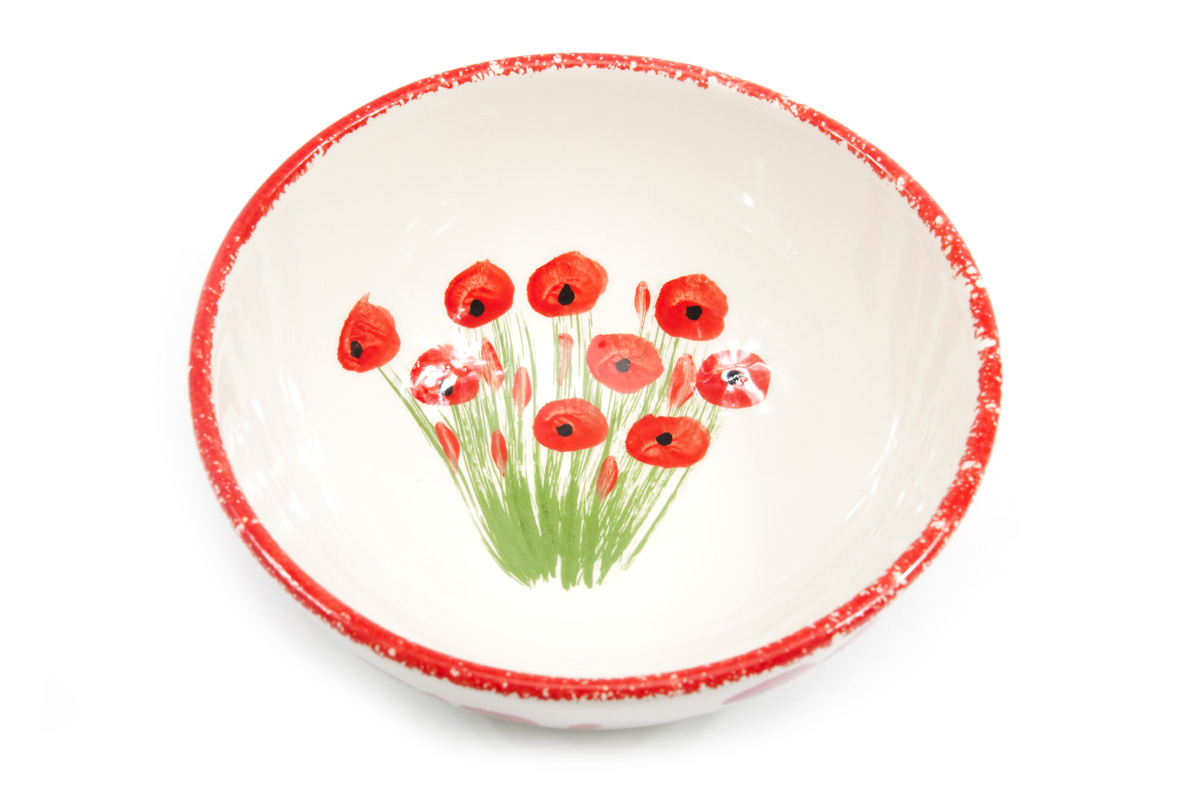 Glinena zdjelica - velika, oslikana, motiv poljskih makova